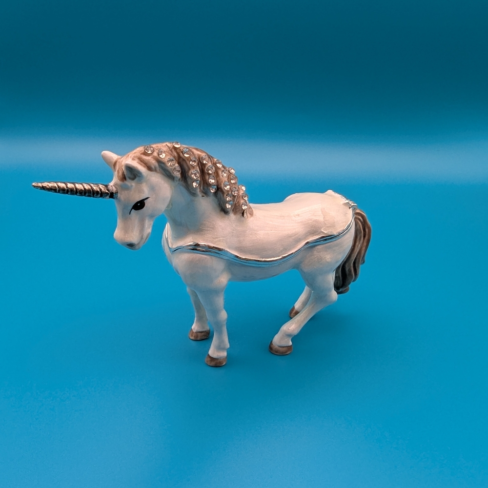 Vintage Nobility Unicorn Jeweled Magnetic Trinket Box